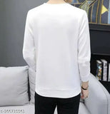 Striped long-sleeve full polyester t-shirt for men, white color, size S-XXL