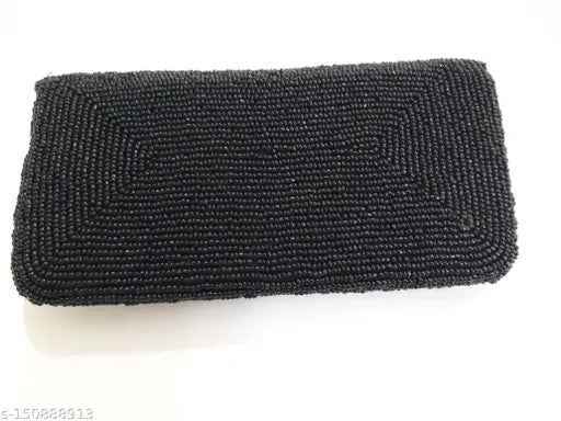 Black designer women's beaded party clutch purse