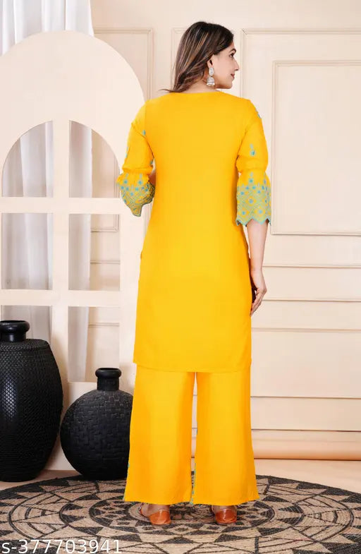 Printed rayon kurta and palazzo set for women, trendy festival-wedding wear
