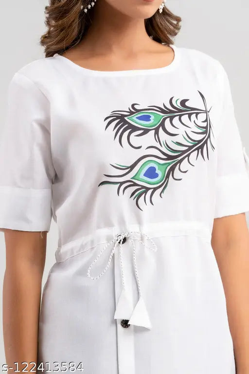Trendy slub cotton fully stitched half-sleeve Anarkali kurti for women and girls