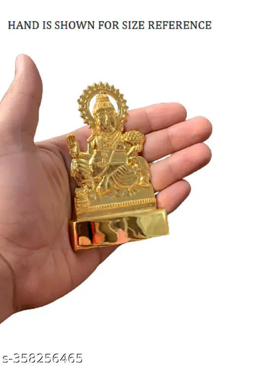 Golden metal Lord Kuber Ji Murti, traditional Indian God Idol for home pooja or office decor. Dimensions: L10cm x B1.5cm x H10cm