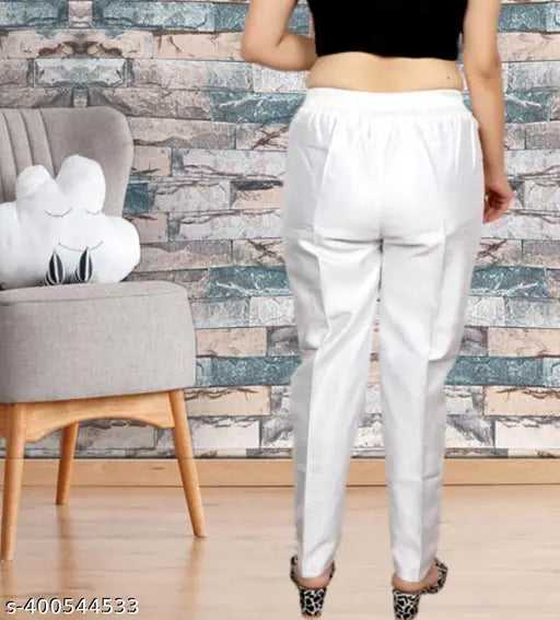 White silk-blend trousers, chic and trendy bottom design, Malti color option - Empower your style from Angel Enterprises, India