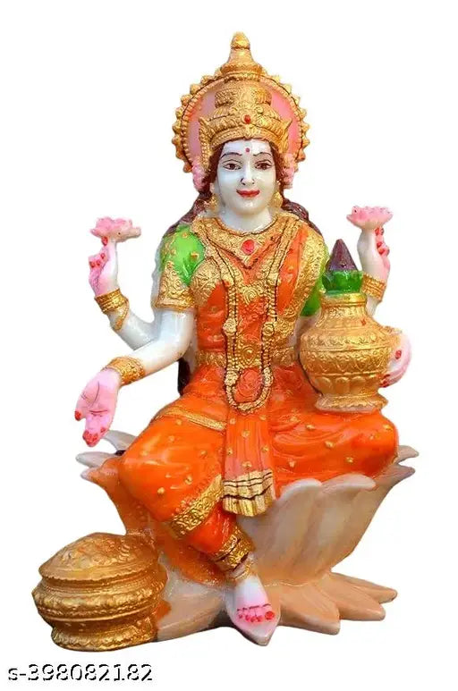 Multicolor marble Ganesh-Laxmi idol, 7-inch tall home decor item from India
