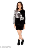 Designer dress, black and silver sequin bodysuit with short sleeves and V-neckline