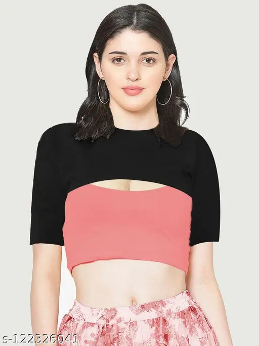 Black cotton blend crop top, half sleeve, round neck, cut out design - trendy and versatile, perfect for all seasons