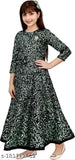 Green and black patterned party dress for girls