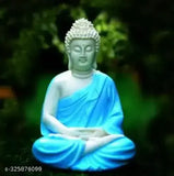 Blue resin Buddha statue, perfect for home decor or gift, measuring 9 cm x 15 cm x 7 cm. Adorns any desk, shelf, or windowsill beautifully. Handcrafted in India, makes an excellent gift for various occasions. Care instructions: gentle wash and dry with a damp cotton cloth to remove dirt