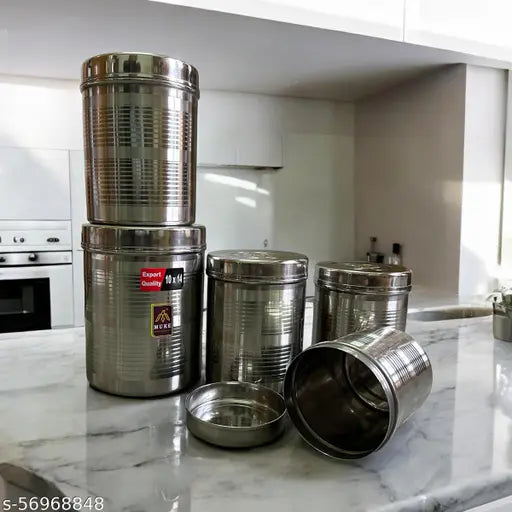 Stainless steel kitchen dibba jars, airtight container set for food storage, 5 piece, 500ml to 2kg capacity