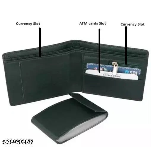 Men's black Albom wallet (PU/Faux Leather), durable design with 3 card slots, 2 secret compartments, and coin pocket. High-quality genuine leather made in India