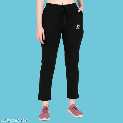 Black women track pants with white logo