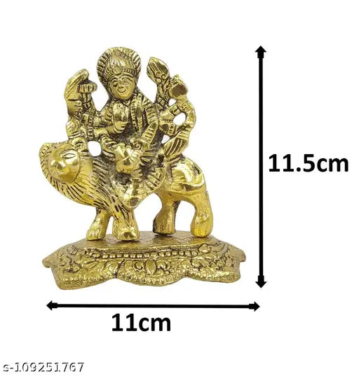 Metal Maa Durga Shera Wali statue, handmade Hindu God Idol for home office gifts & decor