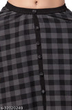 Checkered grey cotton long skirt for women party wear, unique asymmetrical design with mock button