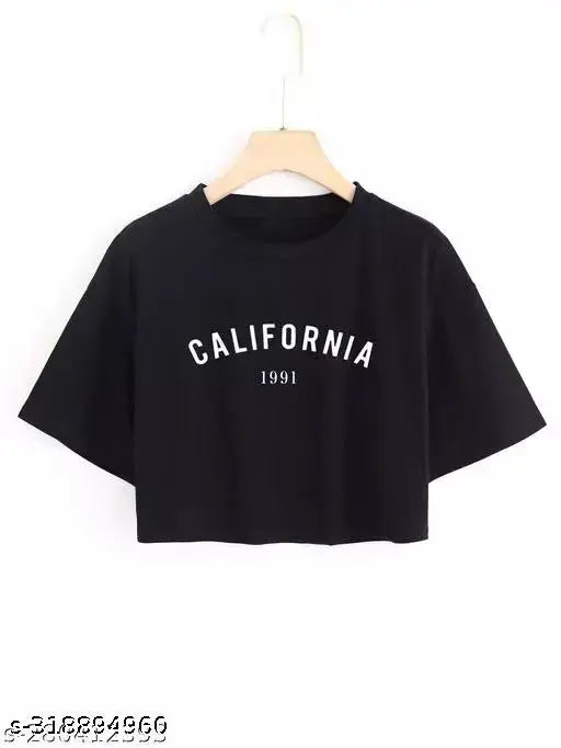 Printed cotton blend crop top, short sleeves, versatile fashion for women, made in India