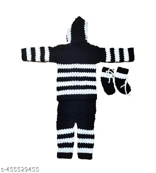 Black and white cotton woolen dress by Online Traders (06 months), long sleeves, solid pattern