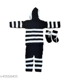Black and white cotton woolen dress by Online Traders (06 months), long sleeves, solid pattern