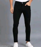 Black men's slim fit jeans with cuffed bottom