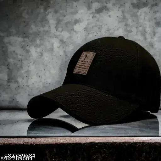 Classy men's black cotton baseball cap (Pack-1), unisex adjustable design, trendy free size - black hat on head