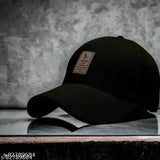 Classy men's black cotton baseball cap (Pack-1), unisex adjustable design, trendy free size - black hat on head