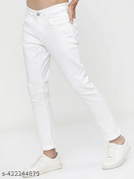 Men's slim fit white mid rise jeans
