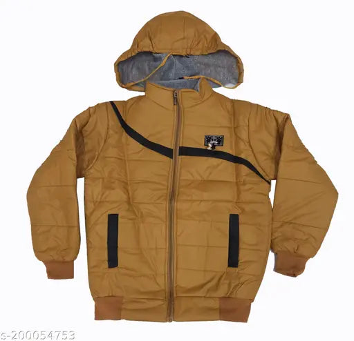 Amber windproof jacket with striped trim, hooded design