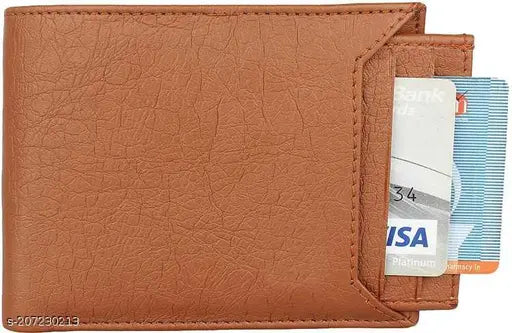 Solid faux leather bi-fold wallet for men, compact design with ID window, coin pocket, and multi-card storage. Perfect for trendy gents' accessories