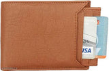 Solid faux leather bi-fold wallet for men, compact design with ID window, coin pocket, and multi-card storage. Perfect for trendy gents' accessories