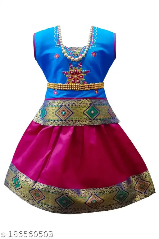 Girls traditional silk cotton Lehenga Choli Set - Sleeveless, embroidered, ready-to-wear Indian dress set for festivals (6 months to 8 years). Made from high-quality cotton silk. India origin