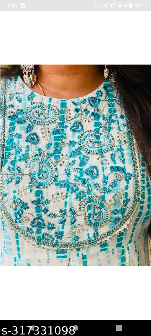 Green Rayon Embroidered Festival Top by Prince Export, three-quarter sleeve, dyed/washed combo, Gowen Green design on display