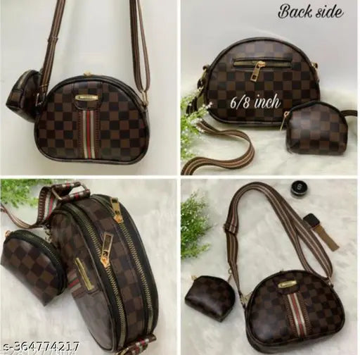 Slender handbag with two straps, zip closure, brown material