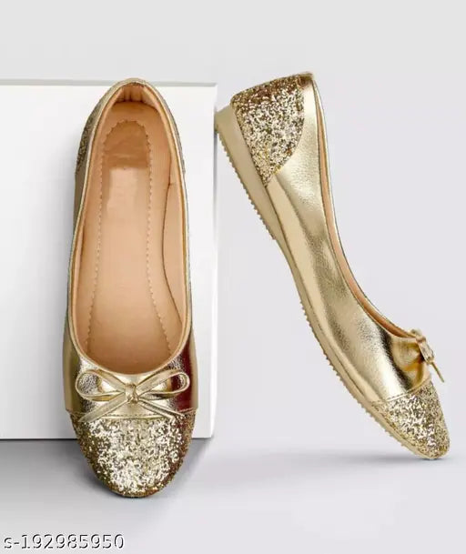 Golden synthetic leather ballerinas, comfortable ethnic sandals for women and girls