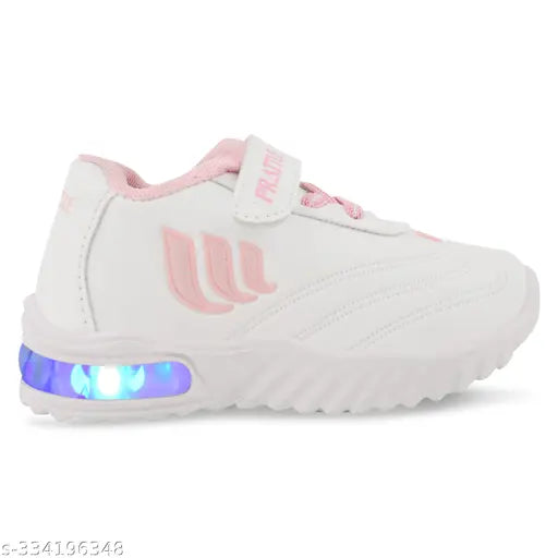 Pink kids' light up casual sneakers with velcro straps