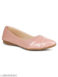 Patent leather pink bellies women's printed ballet flats for beachwear, closed back design, size options: IND-3 to IND-8. Made in India