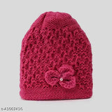 Pink crochet beanie with floral trim