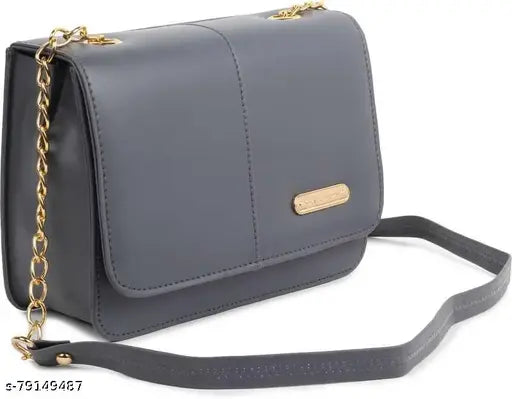 Grey sling bag with gold chain strap, medium size