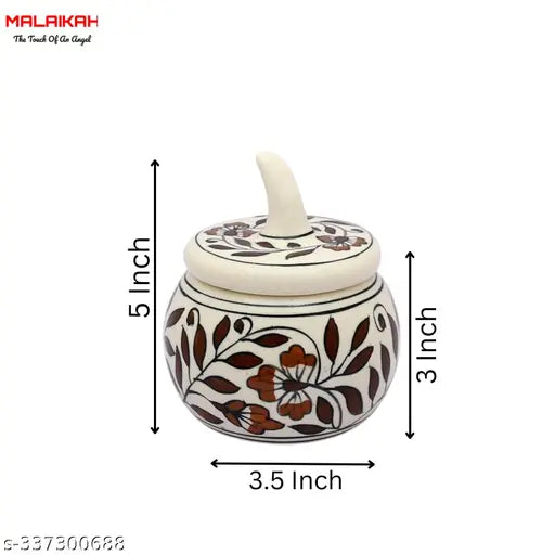 Brown ceramic jar set, handmade, with matching lids, dining table pickles containers, and a thoughtful gift option for family. Set includes two jars, each measuring approximately 5 inches in height