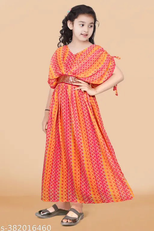 Multicolor printed maxi dress, sleeveless fashion sleeve for girls festive wear, polyester fabric