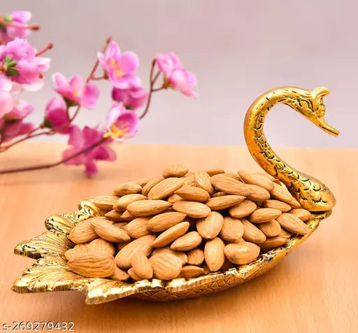 Metal duck tray serving dry fruits, office decor and gift item (11.5 x 4 x 21 inches), handcrafted artifact from India