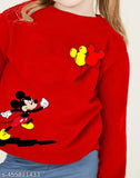 Cotton blend red sweatshirt for girls, vibrant printed design, winter wear essential