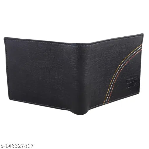 Trendy men's black striped faux leather wallet with 3 credit card slots, coin pocket, and currency compartments. Perfect gifting solution for various occasions, handcrafted in India