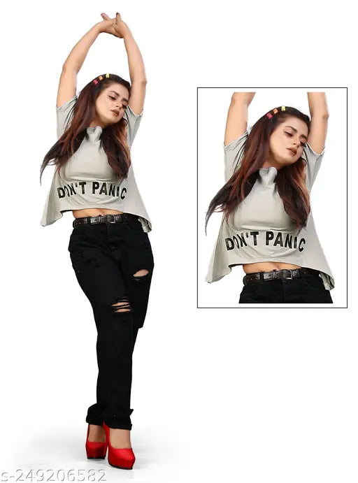 Stylish cotton blend printed net long sleeve top, XS - XL. Indian fashion clothing on hanger