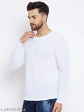 White cotton crew neck t-shirt, regular fit, full sleeve for men - Made in India