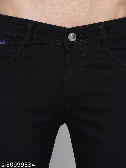 Black men's side stripe denim jeans with 5 pocket details