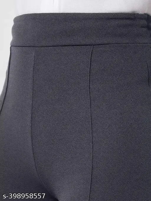 Grey stretchy women's waistband mid-rise trousers
