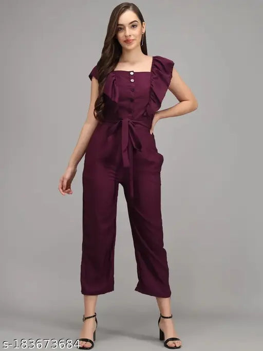 Short sleeve crepe jumpsuit for women, solid net pattern, Indian-made