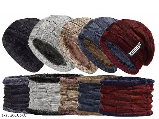 NavyBlue Ultra Soft Woolen Beanie & Scarf for All - Snow Proof, Warm Accessory