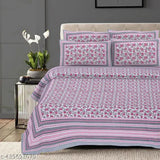 Pure cotton, Rajasthani-printed king size bedsheet with zipper pillow cover, ideal for summer adult use, superfine quality (240 thread count)