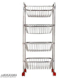 Stainless steel 4-shelf kitchen trolley. AKAYA Creations product. Wheeled for easy maneuvering