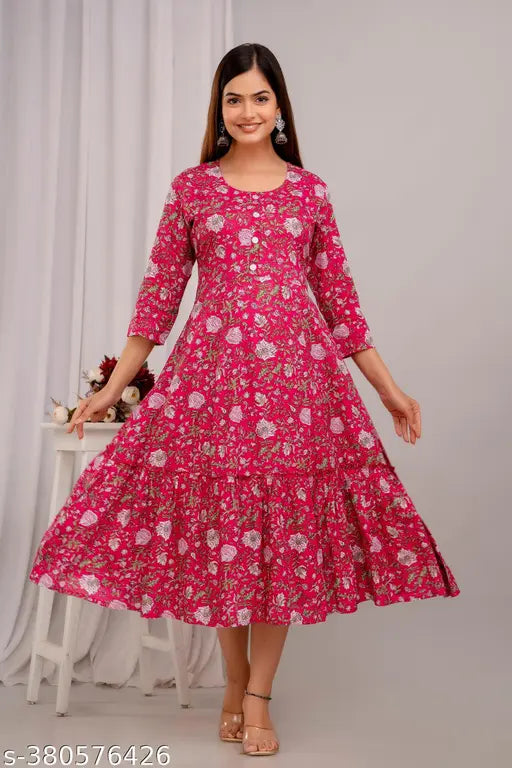 Pink cotton ethnic kurti with embroidered details