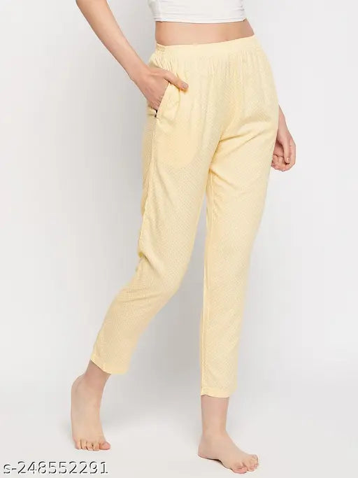 Women's straight leg yellow rayon full length pyjamas