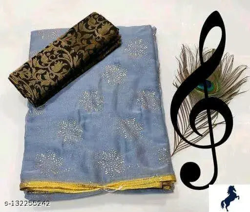 Golden Goregeus Foil Chiffon Saree with Brocade Blouse, Indian fashion accessory